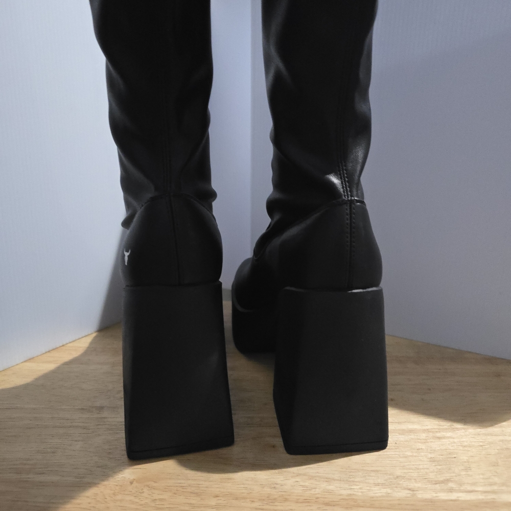Windsor Smith Black Knee-High Platform Heeled Boots - Picture 10 of 14
